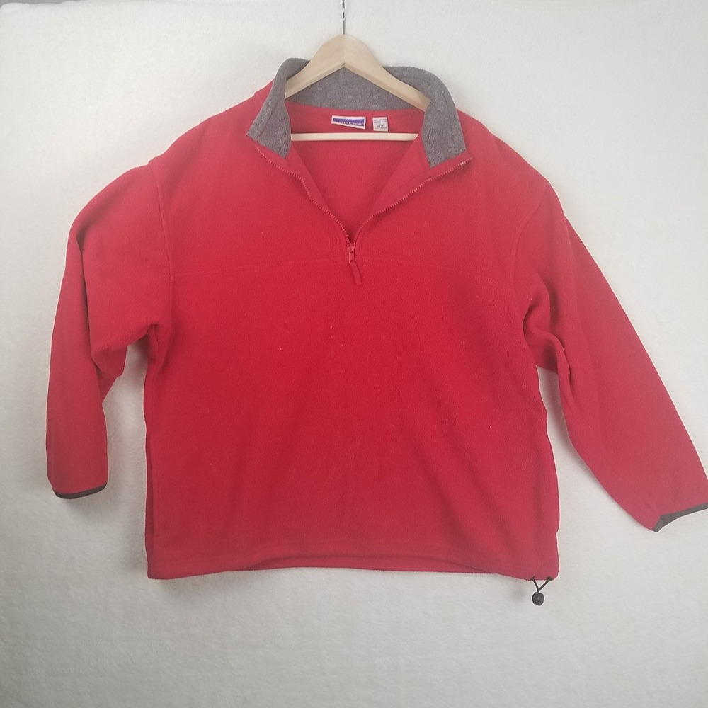North Crest Red Fleece Pullover Jacket womens L 14-16 Quarter Zip‎ Pockets